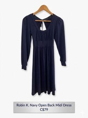 Robin K. Navy Open Back Midi Dress - Size S - Made in USA Flawless